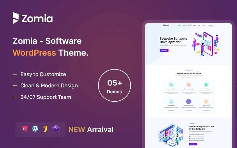 Zomia - 软件响应 Elementor WordPress 主题。