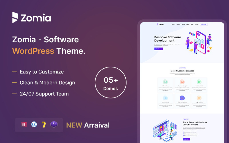 Zomia - Szoftverre reagáló Elementor WordPress sablon.