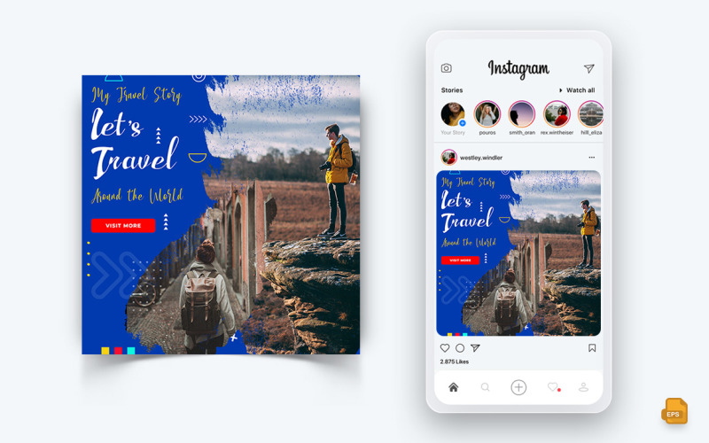 Explorateur de voyages et visite des médias sociaux Instagram Post Design-27