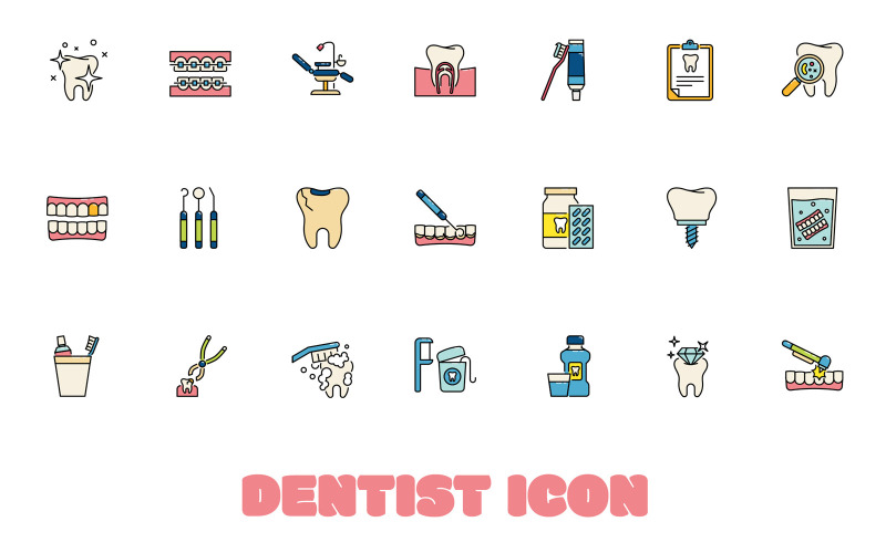 Modelo de conjunto de ícones de dentista e dentes