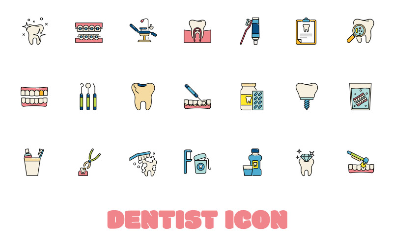 Стоматолог и зубы Iconset шаблон