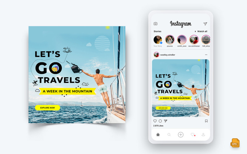 Travel Explorer 和 Tour Social Media Instagram Post Design-17