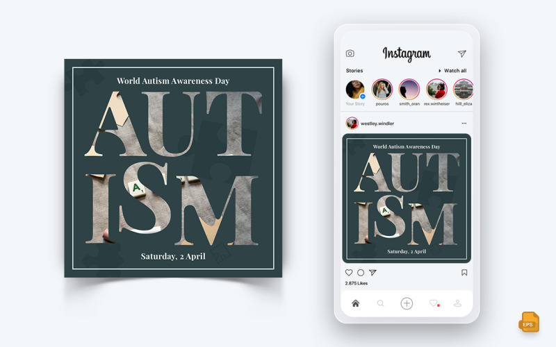 Diseño de publicación de Instagram en redes sociales del Día Mundial de Concientización sobre el Autismo-07