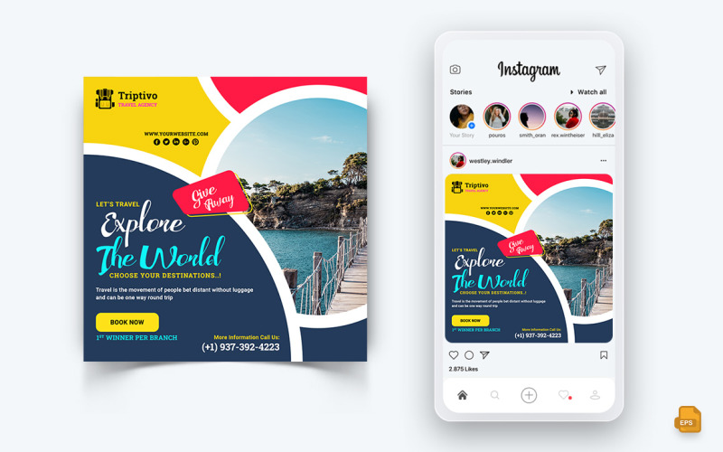 Diseño de publicaciones de Instagram para redes sociales de viajes y viajes-21