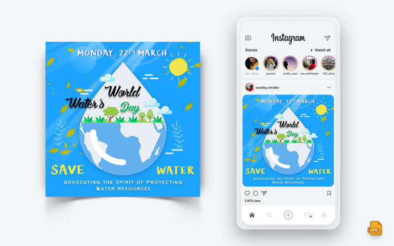 Дизайн поста в социальных сетях Instagram к Всемирному дню водных ресурсов-02