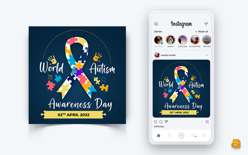 Journée mondiale de sensibilisation à l'autisme sur les médias sociaux Instagram Post Design-03