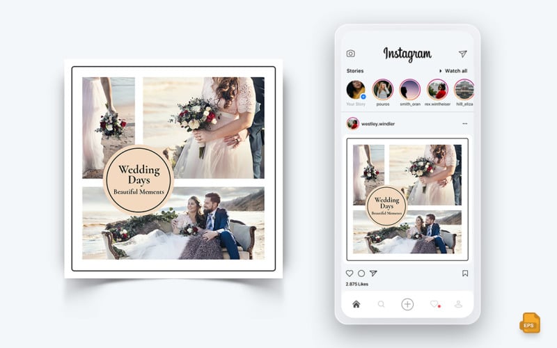 Приглашение на свадьбу в социальных сетях Instagram Post Design-07