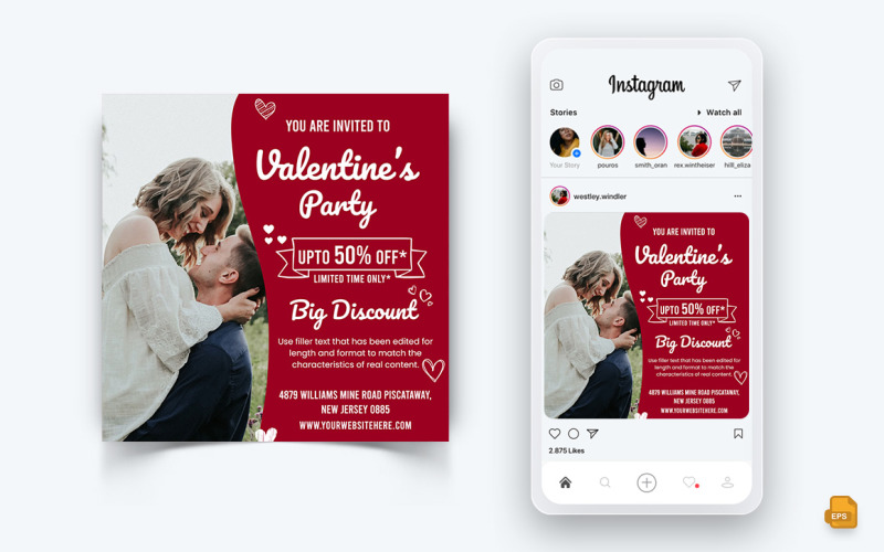 Valentines Day Party Sociální média Instagram Post Design-11