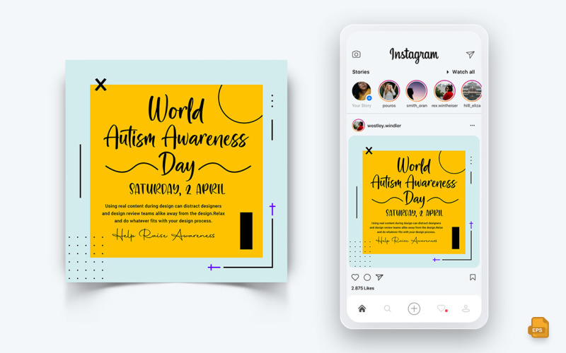 Всесвітній день розповсюдження інформації про аутизм Дизайн публікації в соціальних мережах Instagram-06