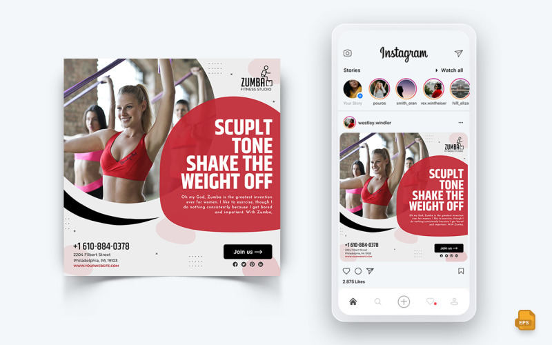 Diseño de publicación de Instagram para redes sociales de Zumba Dance Studio-13