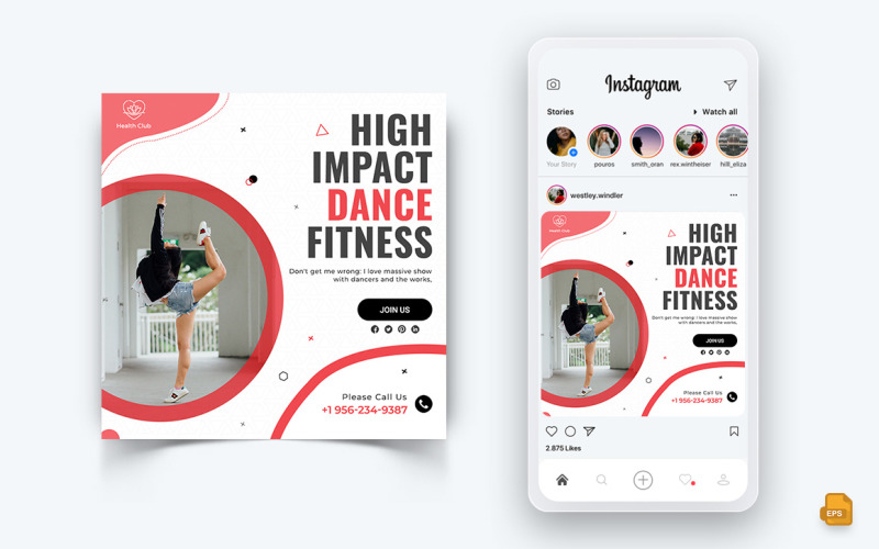Zumba Dance Studio Diseño de publicación de Instagram en redes sociales-04