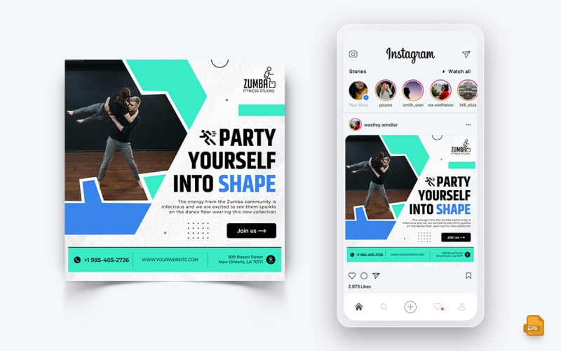 Zumba Dance Studio Social Media Instagram Post Design-16