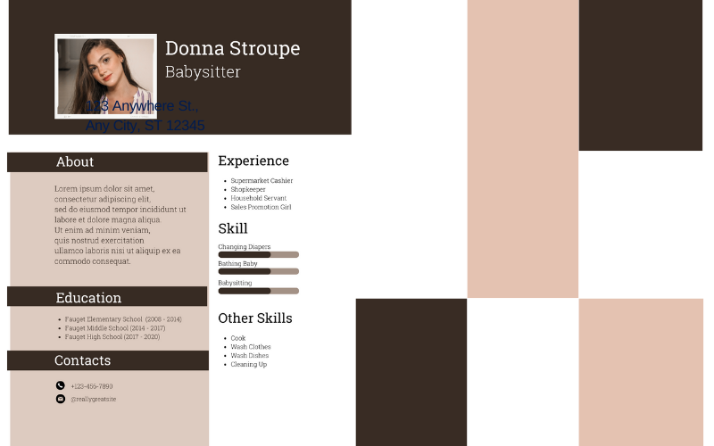 Currículum de niñera minimalista marrón y crema