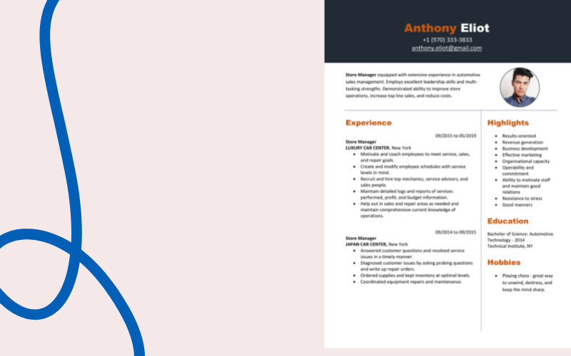 Curriculum Vitae Gerente de Ventas de Autos - Tamaño A4