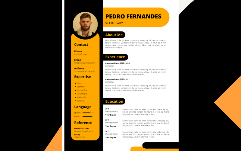 Orange & Black Minimalist Secretary  Professional Resume,Cv