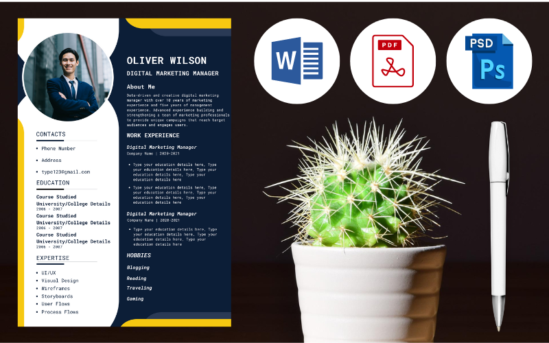 Profesjonalny, nowoczesny i kreatywny edytowalny menedżer ds. marketingu cyfrowego Szablon CV