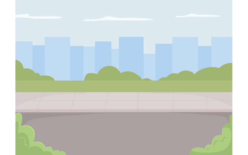 City view flat color vector illustration