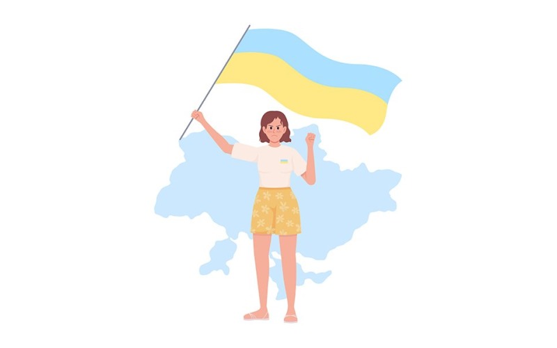 Dame steht mit Ukraine-Vektor lokalisierter Illustration