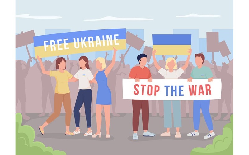 Ukrayna'da savaş protesto düz renk vektör çizim