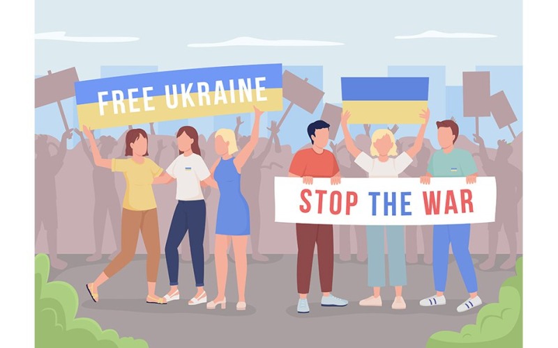 Válka na Ukrajině protest ploché barevné vektorové ilustrace