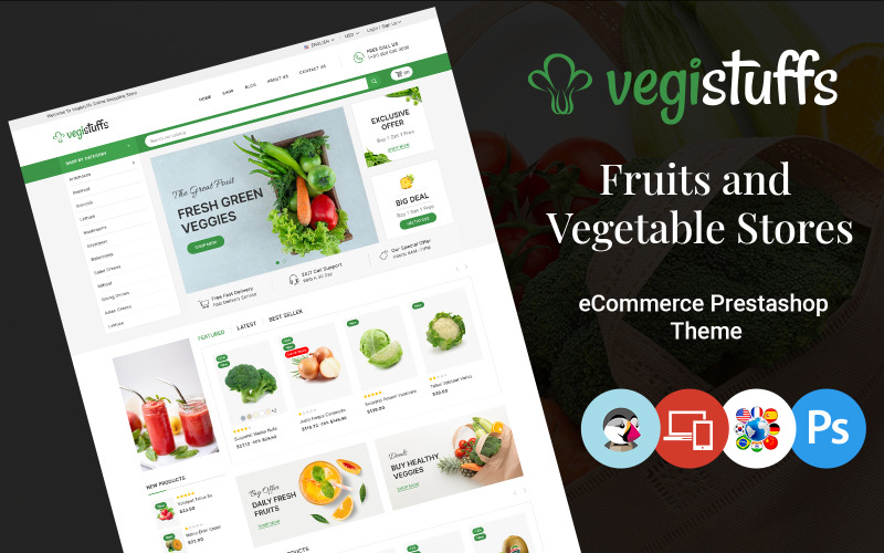 Vegistuffs - Prestashop-Design für Gemüse, Obst und Lebensmittel