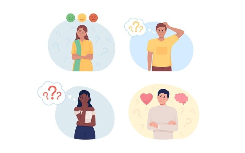 Zögernde Menschen Vektor isolierte Illustrationen gesetzt