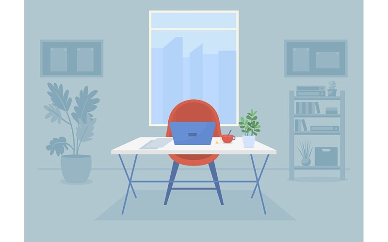 Arbetsplats platt färg vektorillustration
