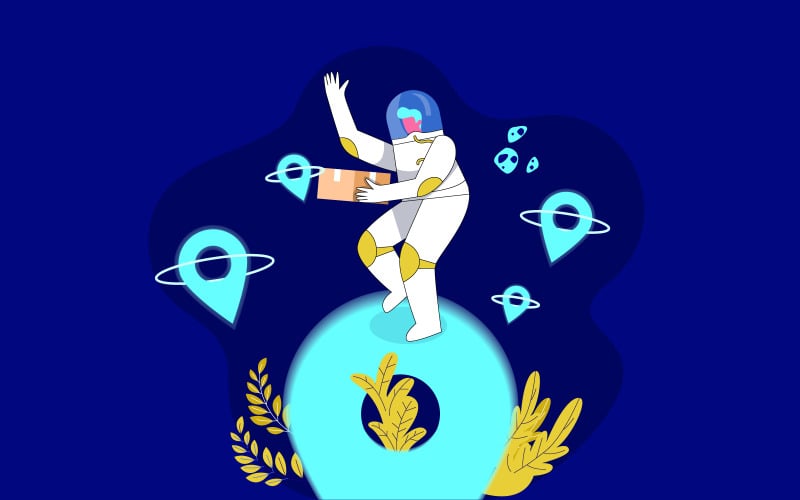 Astronaut Delivery Man Free Illustration Vector, Super Fast Delivery Man Concept