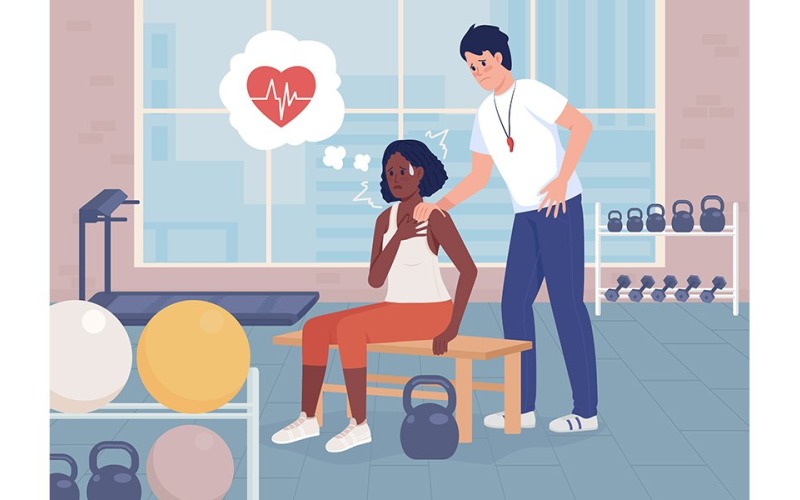 Ataque de pânico na ilustração vetorial de cor plana do ginásio