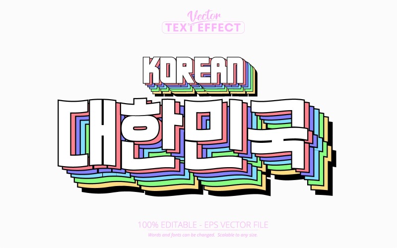 Coreano: efecto de texto editable, estilo de texto de dibujos animados coloridos, ilustración gráfica