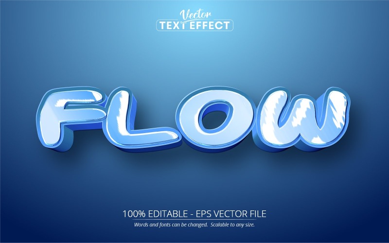 Fluxo - Efeito de texto editável, estilo de texto de desenho animado azul, ilustração gráfica