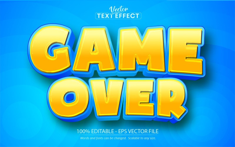 Game Over - upravitelný textový efekt, modrý a oranžový kreslený styl textu, grafické ilustrace