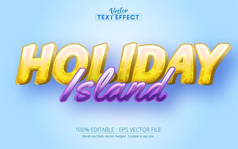 Holiday Island-edytowalny efekt tekstowy, styl tekstu kreskówki, ilustracja graficzna
