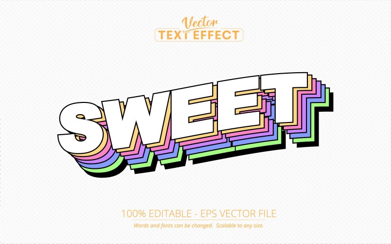 Sweet - редактируемый текстовый эффект, красочный мультяшный стиль текста, графическая иллюстрация