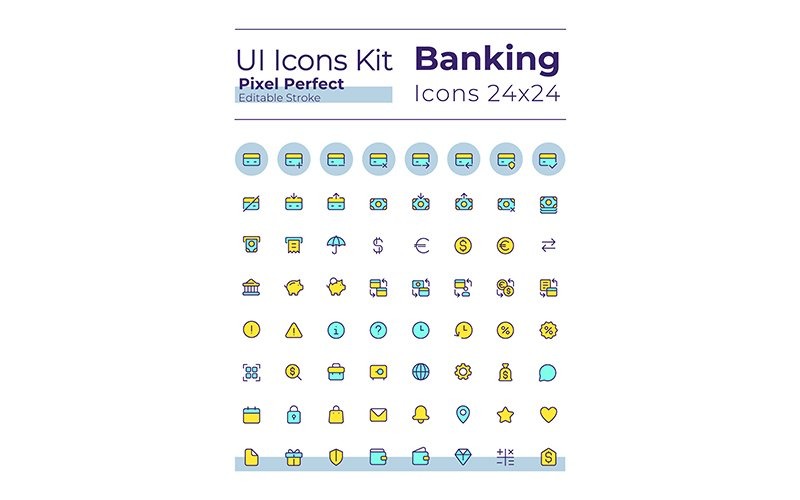 Bank och finans pixel perfekt RGB färg ui ikoner set