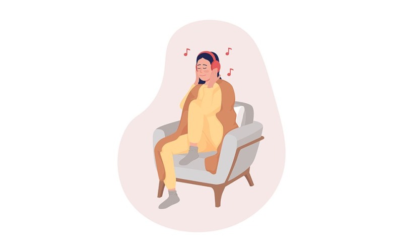 Chica escuchando música vector ilustración aislada
