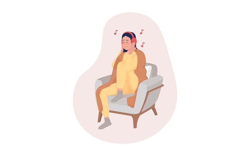 Fille écoutant de la musique illustration vectorielle isolée