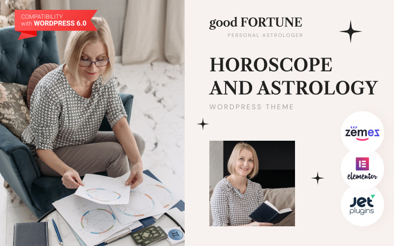 Tema WordPress de Astrologia e Horóscopo Boa Fortuna para Sites de Leitura Psíquica
