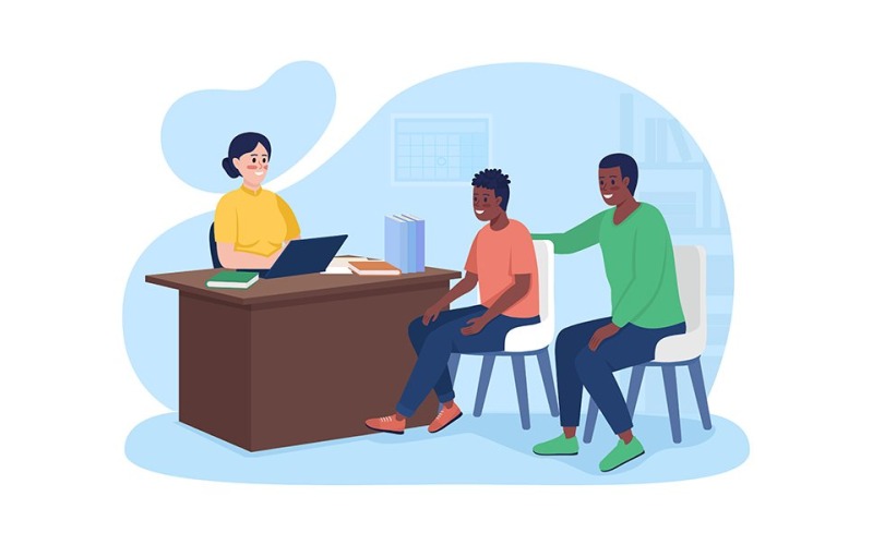 Presso l'ufficio principale con illustrazione vettoriale genitore