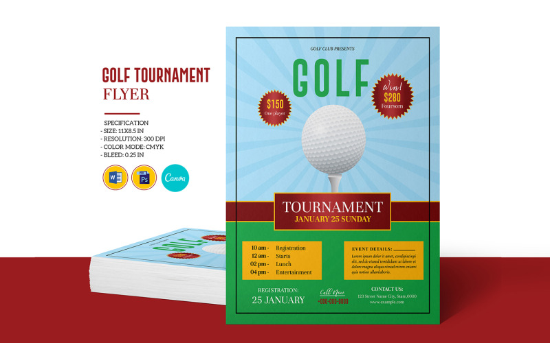 Modèle de conception de flyer de tournoi de golf