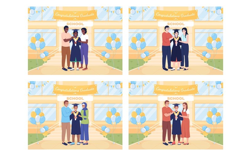 Ceremonia ukończenia szkoły kolor wektor ilustracja zestaw
