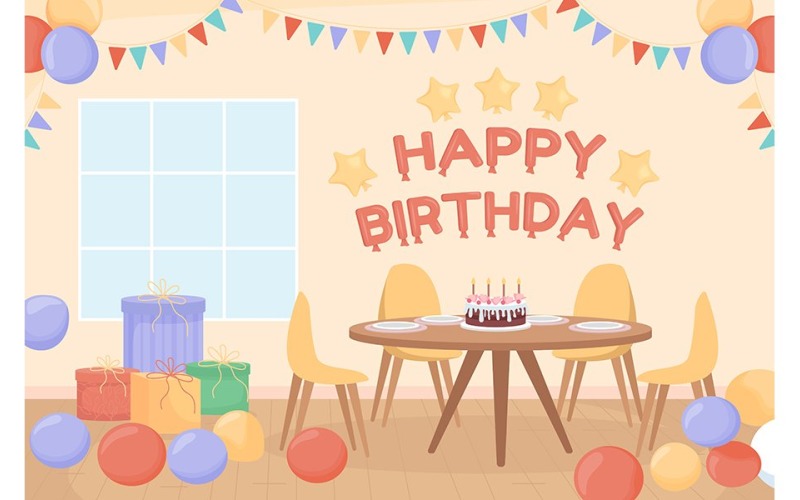 Ilustración de vector de color plano de fiesta de cumpleaños en casa