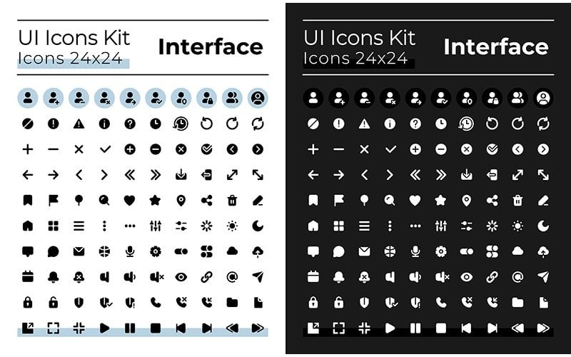 Minimalistic and simple looking glyph ui icons set for dark, light mode