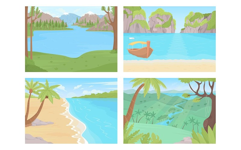 Naturligt paradis för varm vinterresa färgillustrationsset
