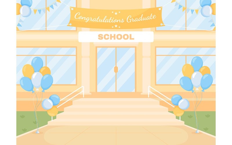 Outdoor graduation ceremony color vector illustration