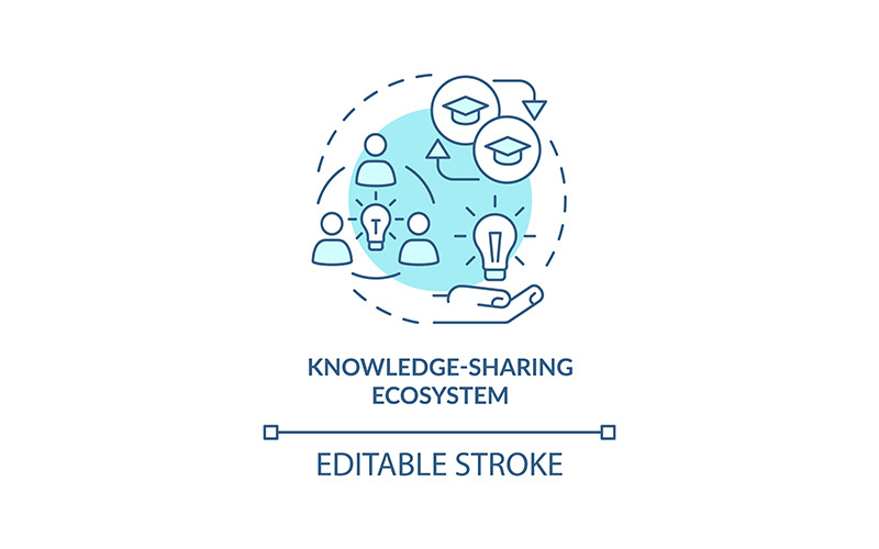 Ícone do conceito turquesa do ecossistema de compartilhamento de conhecimento