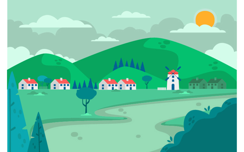 Illustrazione di sfondo del paesaggio di campagna