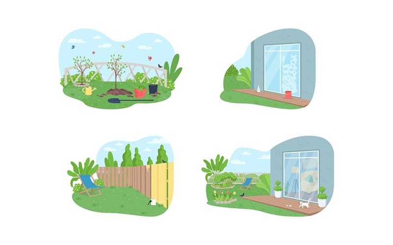 Buiten lente schoonmaak vector illustratie set