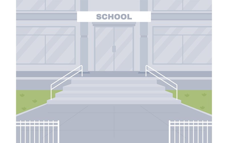 Empty school entrance color vector illustration