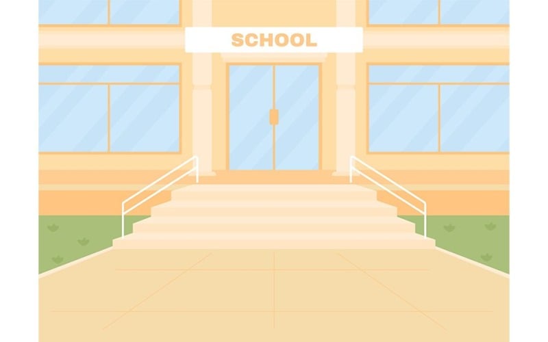Illustrazione vettoriale del colore dell'ingresso della scuola vuota alla luce del giorno